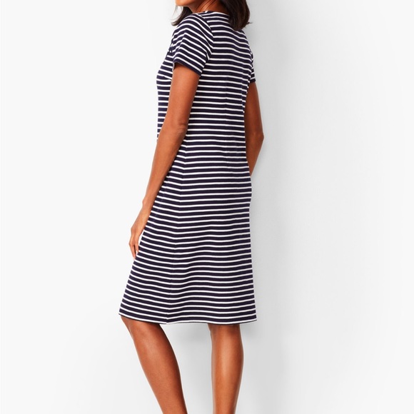 Talbots NEW Embroidered Dress Navy Large Floral Stripe Coastal Office Casual - Picture 12 of 12